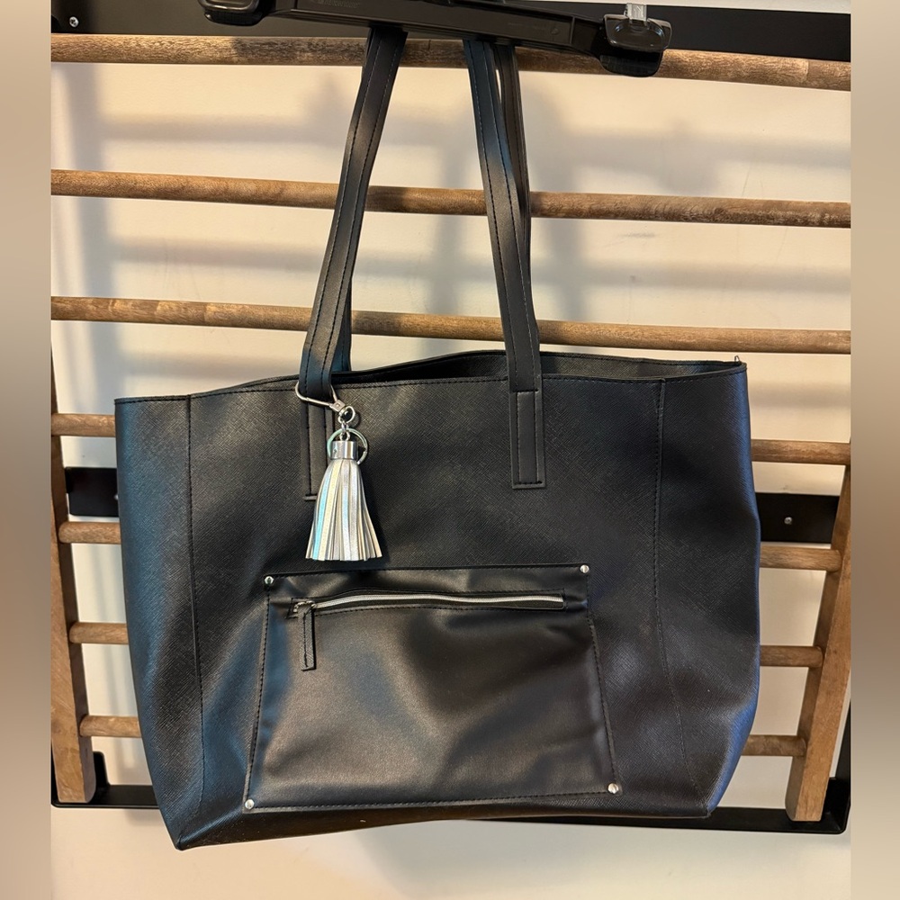 Black Tote Bag with Silver Tassel